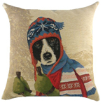 Párna téli sielős border collie-val díszítve